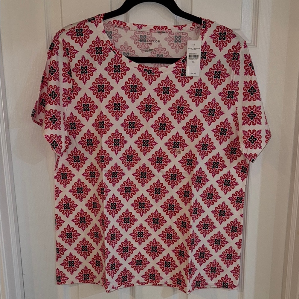 Ann Taylor Factory Pink, Blue & Red Pattern Shirt